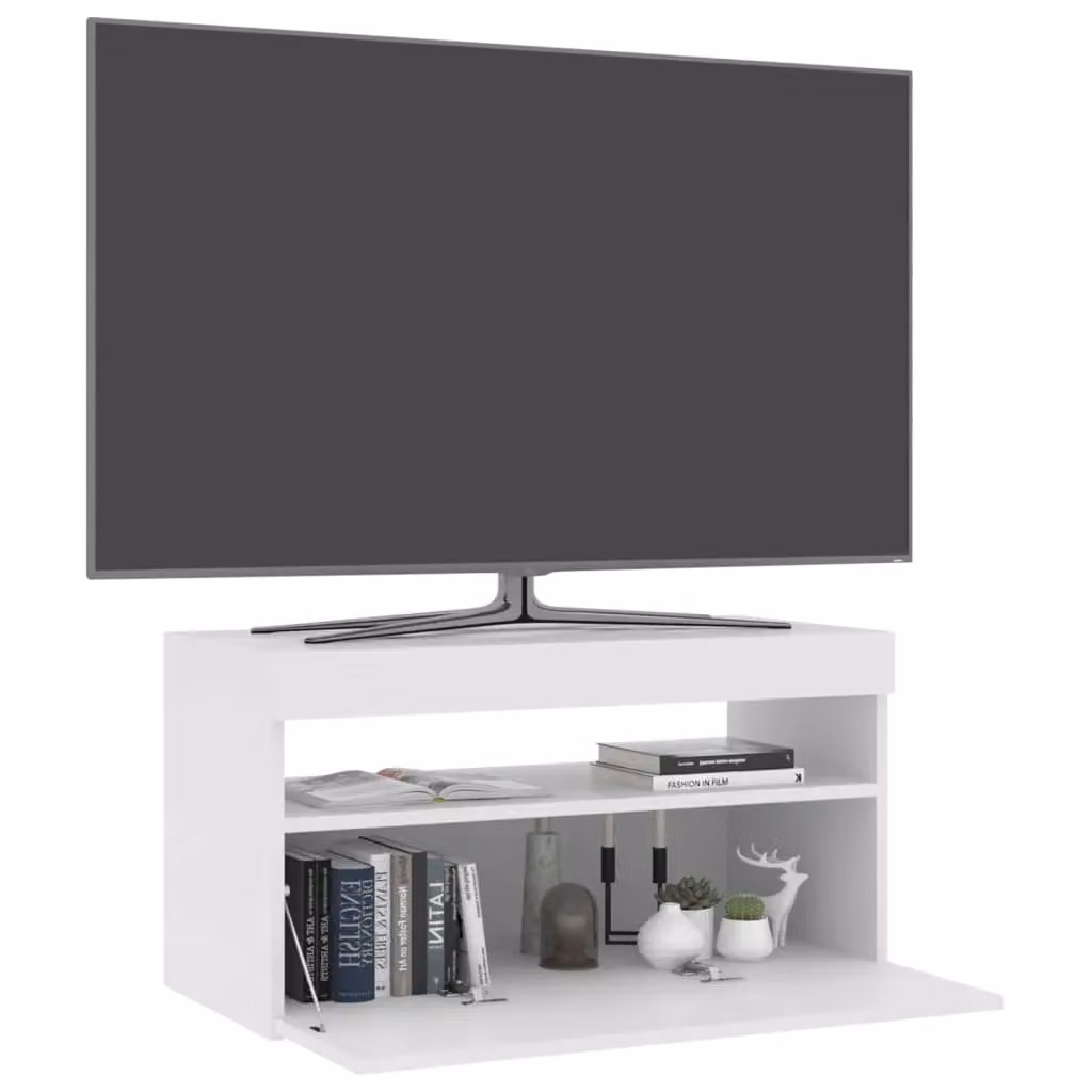Berkfield Home Modern High Gloss White TV Cabinet with Integrated LED Lights W/D/H: 75 x 40 x 40 cm – 3