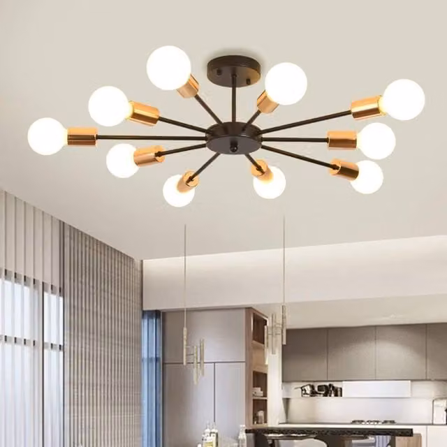 Garwarm 10-Light Black Sputnik Semi Flush Mount Ceiling Light in Metal and Glass