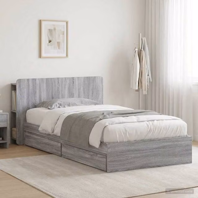 Berkfield Home Modern Bed Frame with Storage Drawers in Grey Sonoma, W/D/H: 90 x 200 cm, Engineered Wood – 1