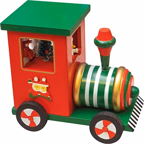 St Helens Home & Garden Mechanical Wooden Train Music Box in Multicolour Red and Green – 1