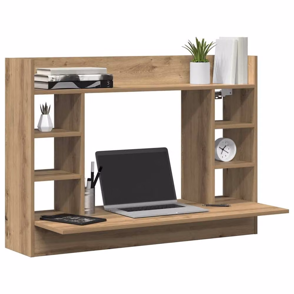 Berkfield Home Artisan Oak Wall-Mounted Floating Computer Desk in Brown, W/D/H: 105 x 48 x 75 cm – 3