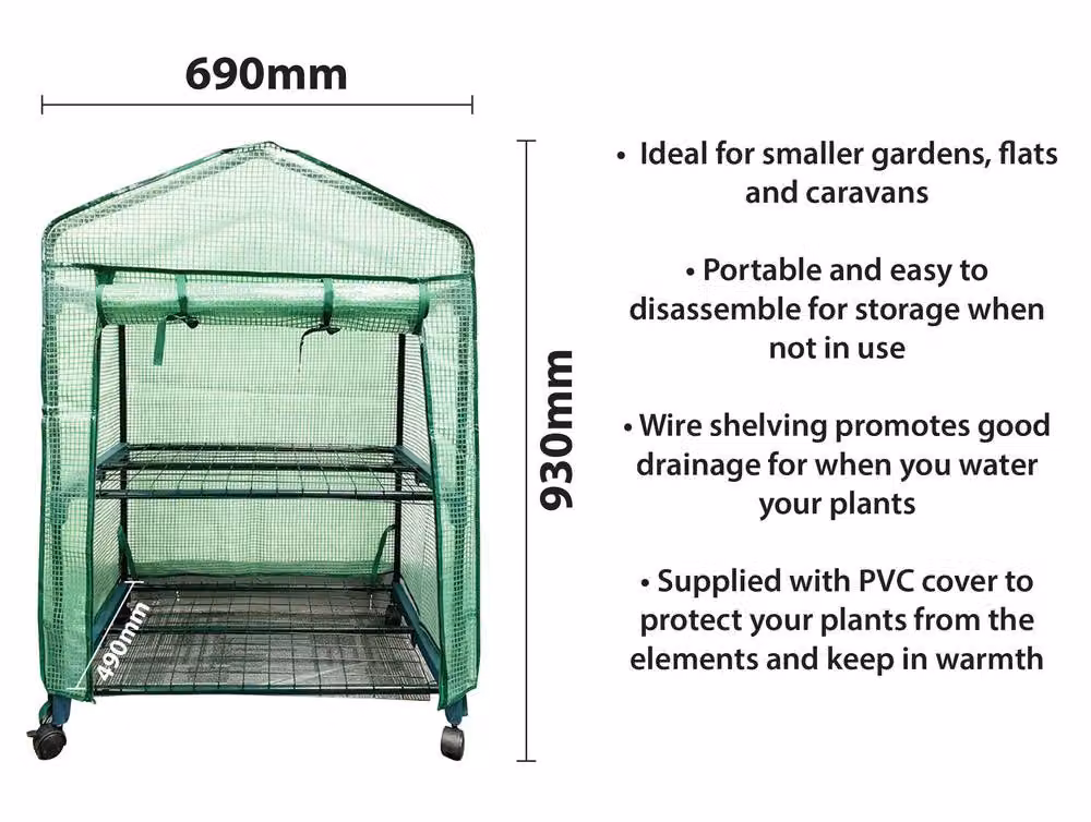 St Helens Home & Garden 2-Tier Mini Greenhouse with Shelves and Green PVC Cover – 5