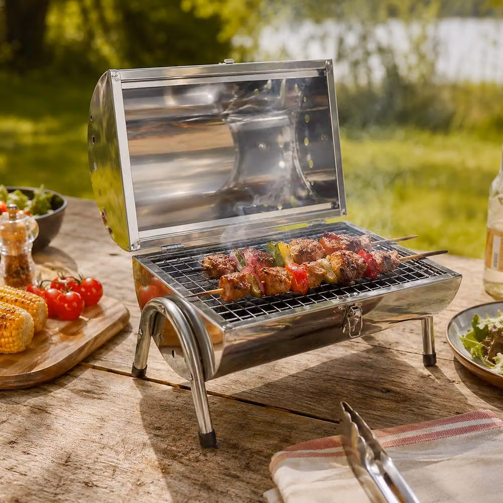 Marco Paul Portable Folding Stainless Steel Charcoal Tabletop BBQ in Silver with BBQ Tool Set, W/D/H: 38 x 30 x 25 cm – 5