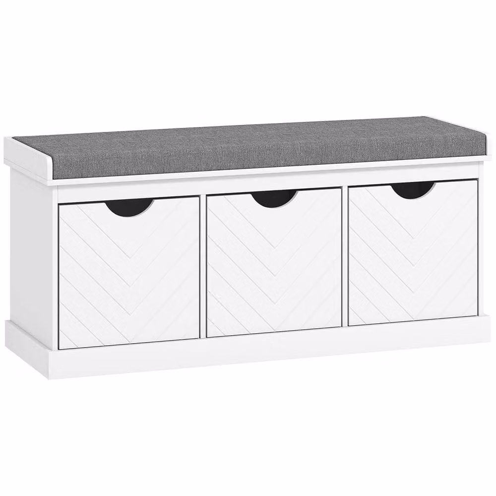 Wyld Haus Reco Nolu Wooden 3 Drawer Shoe Bench in White with Grey Padded Seat W/D/H: 105 x 35 x 47 cm – 2