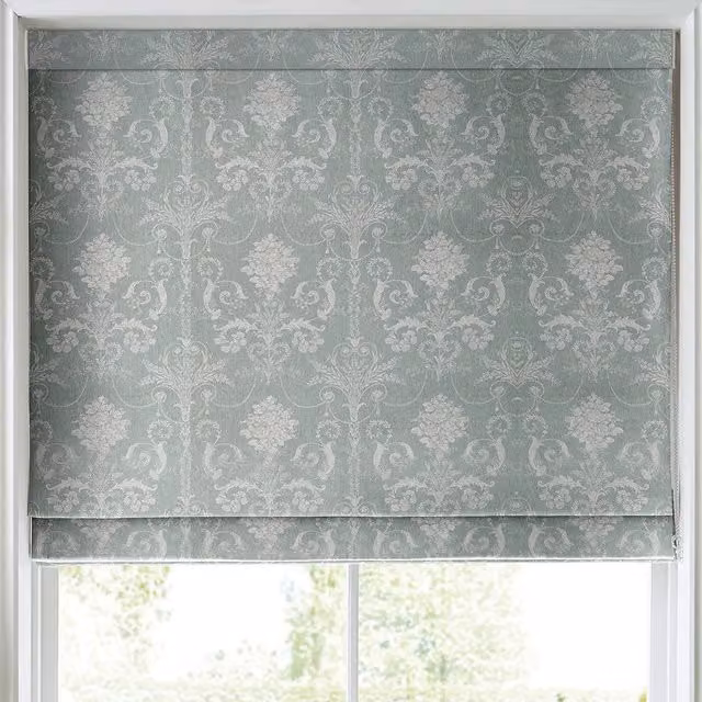 Laura Ashley Josette Woven Made to Measure Blackout Roman Blind in Grey and Green Floral Design