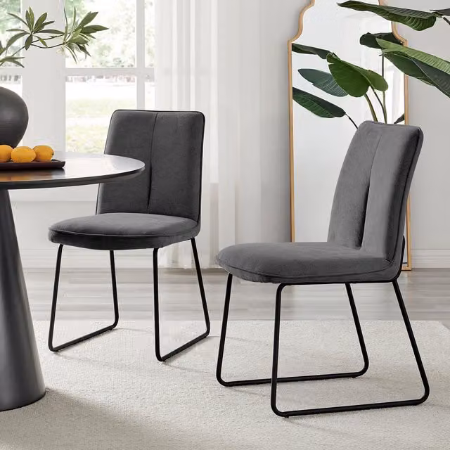 FurnitureboxUK Set of 2 Halle Upholstered Fabric Dining Chairs in Grey with Black Metal Legs – 2