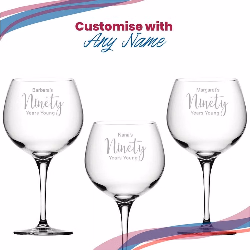 Uniqueful Personalised 90th Birthday Primeur Gin Cocktail Glass in Clear Glass – 3