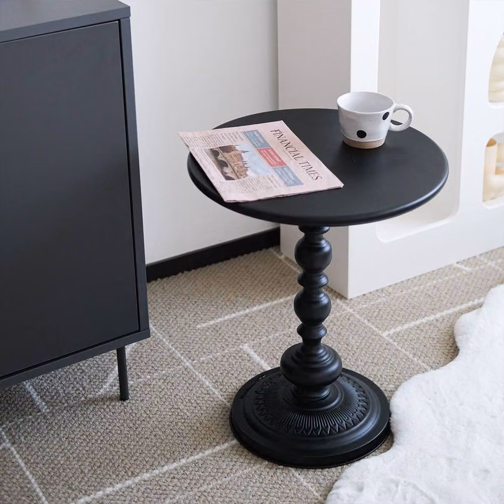 FORGEVIO Black Round Modern Bedside Table with Matt Finish – 4