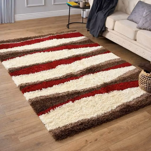 Bravich LTD Abstract Wave Shaggy Area Rug in Red and Multicolour, W: 160 cm, D: 230 cm, Pile Height: 5 cm – 1