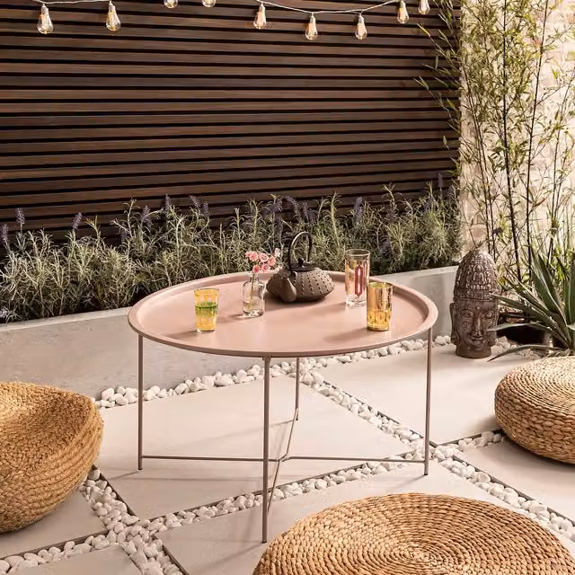 Noa and Nani Bjarni Modern Metal Garden Patio Occasional Table in Matt Pink