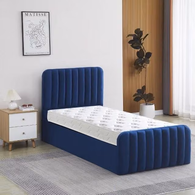 Kosy Koala Blue Velvet Ottoman Gas Lift Up Storage Single Bed