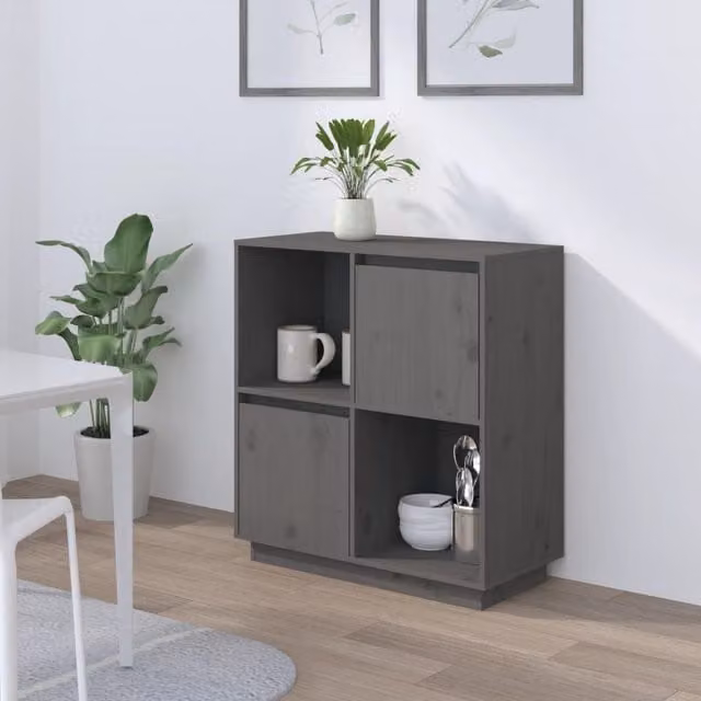 Berkfield Home Grey Rustic Solid Wood Pine Sideboard W/D/H: 74 x 35 x 80 cm – 1