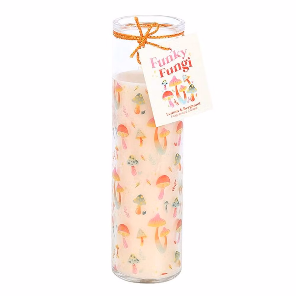 Uniqueful Funky Fungi Mushroom Print Multicolour Pillar Tube Candle – 2