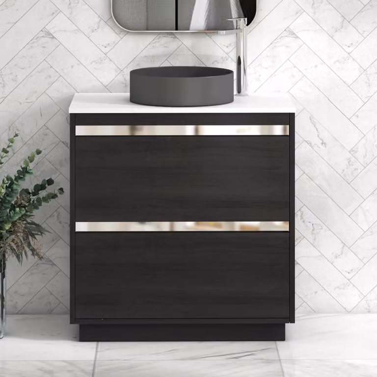 Royal Bathrooms Orion 800mm Hale Floor Standing Vanity Unit in Black and White with 2 Drawers and Art Round Basin