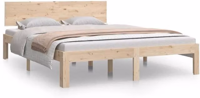 Berkfield Home Solid Wood Pine Bed Frame in Beige, W/D/H: 140 x 190 cm