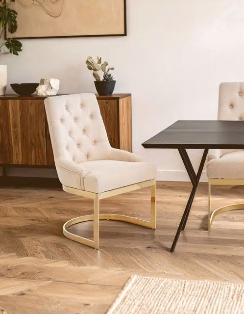 Orsina Modern Beige Fabric Dining Chair with Gold Cantilever Base – 2