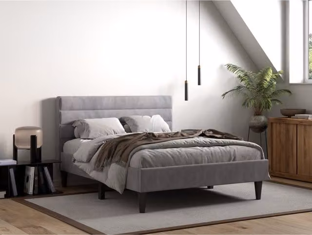 Flair Modern Upholstered Fabric Bed in Silver/Grey, W/D/H: 180 x 200 cm