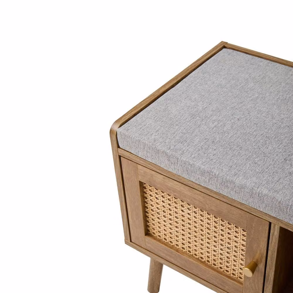 CALICOSY PALMO Shoe Bench with Rattan Front and 1 Door in Brown and Gold, Width: 100 cm – 6