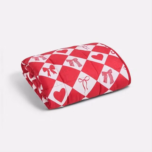 OHS Kids Heart and Bow Teddy Fleece 3kg Weighted Blanket in Red, W: 100 cm, D: 150 cm – 1