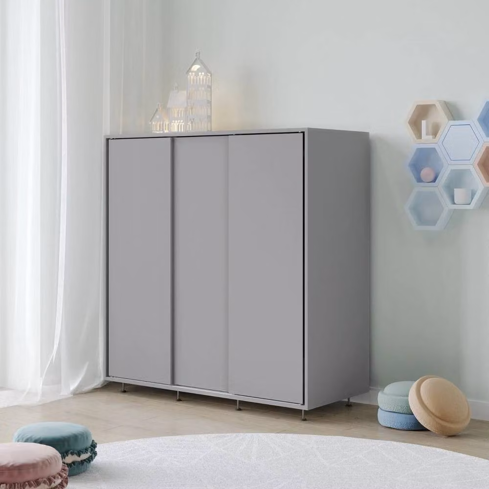 FORGEVIO Modern Grey Freestanding Wardrobe with Sliding Doors and Hanging Rail for Bedrooms and Childrens Rooms W/D/H: 120 x 51.5 x 120 cm – 3