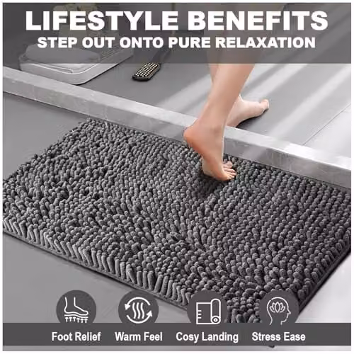 GAVENO CAVAILIA Miami Chenille Loop Microfibre Bath Mat, Grey, W/D: 50 x 80 cm – 7
