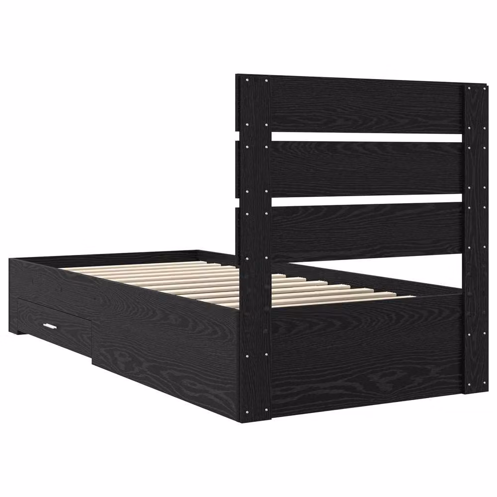 Berkfield Home Modern Bed Frame with Drawer in Black Oak, W/D/H: 90 x 200 cm – 4