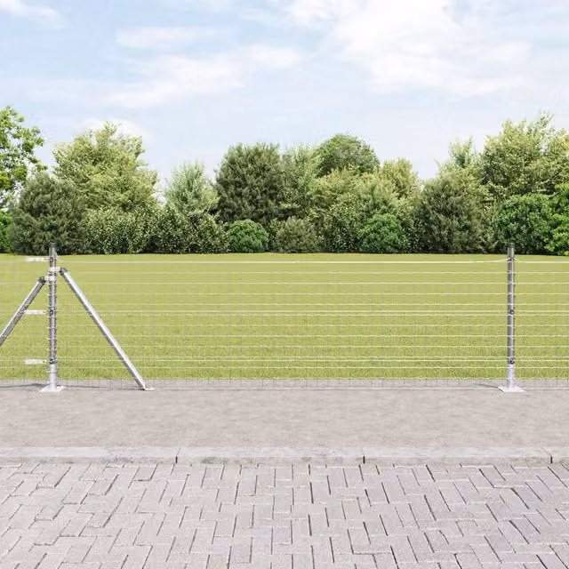 Berkfield Home Euro Fence with 13 Flanged Posts, Galvanised Steel, Silver/Grey, W: 25 m, H: 0.6 m