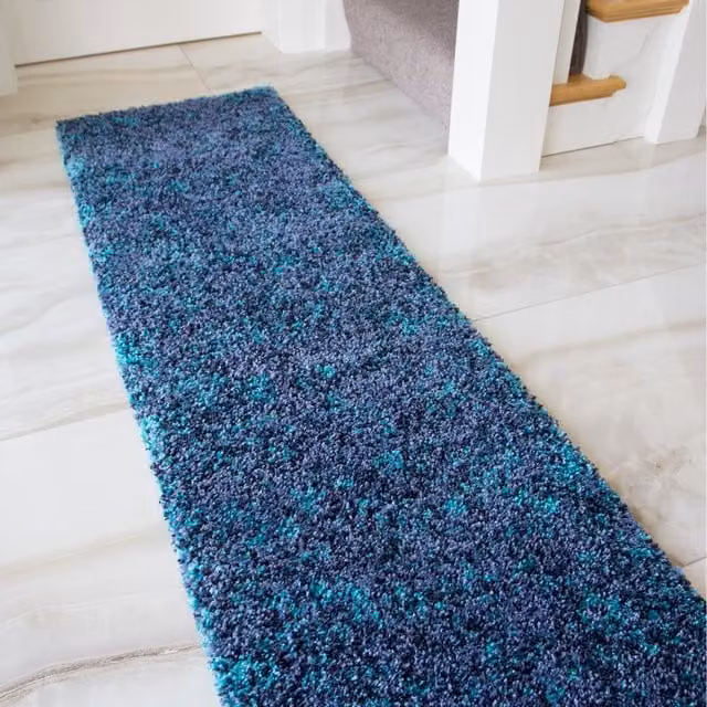 The Rug House Super Soft Mottled Shaggy Area Rug in Teal Blue and Petrol, W: 240 cm, D: 60 cm