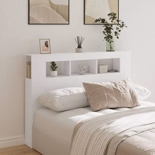 Berkfield Home LED Headboard in White, W/D/H: 140 x 18.5 x 103.5 cm