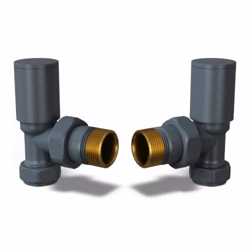 UK Radiators Round Thermostatic Radiator Valve Pair in Brushed Brass and Anthracite Grey – 2