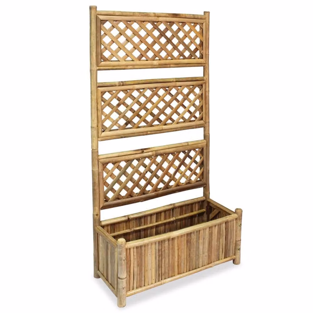 Berkfield Home Garden Wooden Raised Bed with Bamboo Trellis, Brown, W: 135 cm, D: 70 cm, H: 30 cm – 3
