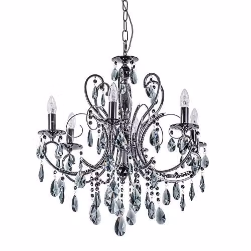 Netlighting Classic Suspended Chandelier in Black with Crystal Shade and E14 Bulbs