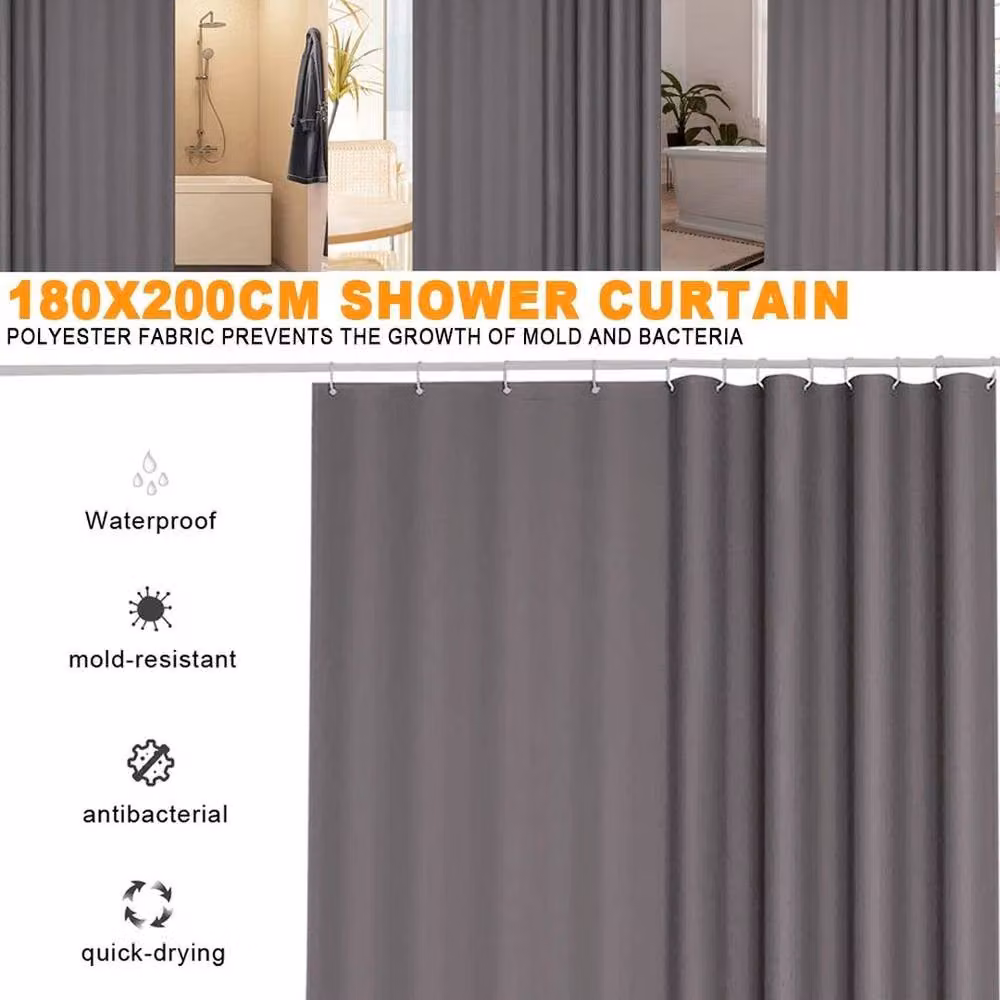 NESTLUNE Grey Fabric Bathroom Shower Curtain, Waterproof and Mould Resistant, W: 180 cm, H: 200 cm – 3