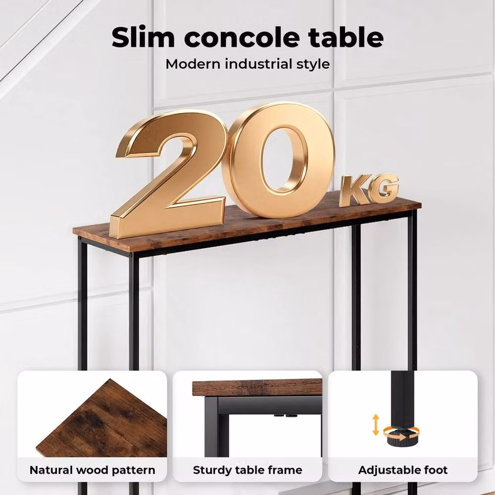 VOGREX Industrial Slim Narrow Console Table in Brown and Black – 2