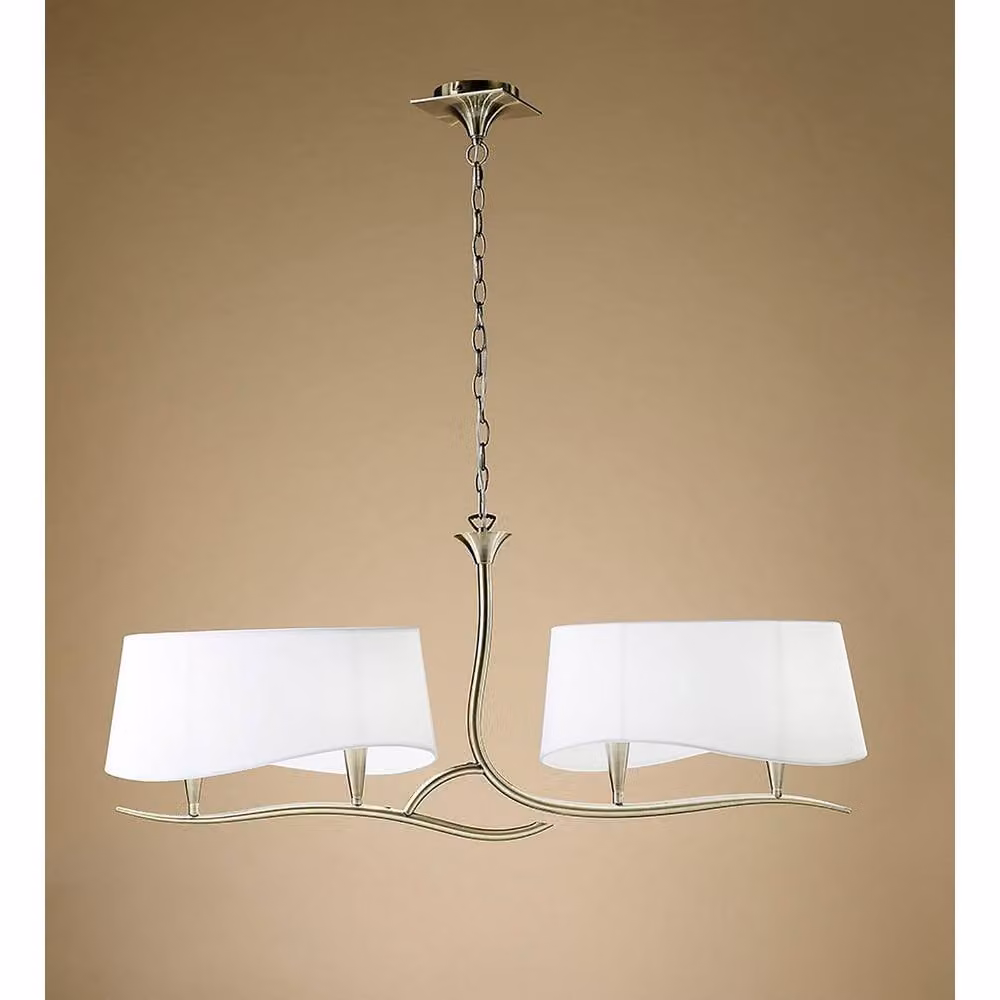 Netlighting Ninette Linear Pendant 2 Arm 4 Light E14 Brass and White Fabric Shades – 2