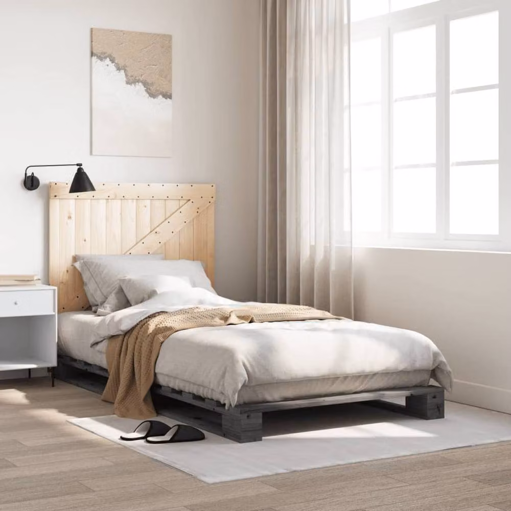 Berkfield Home Beautiful Bed Frame in Grey Solid Pine, W/D/H: 100 x 200 x 104 cm – 2