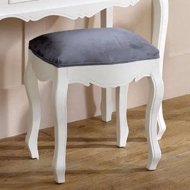 Melody Maison Victoria Range White and Grey Velvet Dressing Table Stool