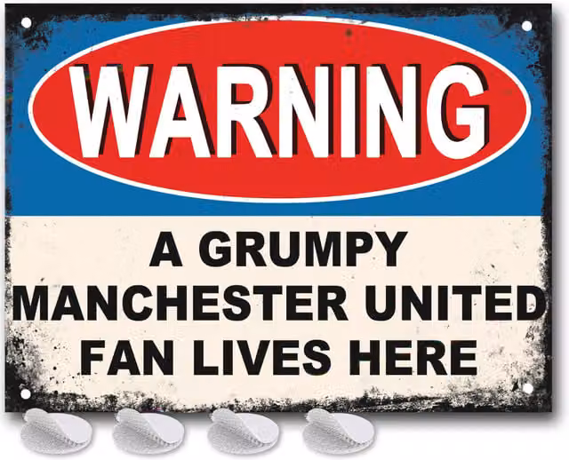 FireShack Manchester United Grumpy Football Fan Metal Wall Sign, Blue