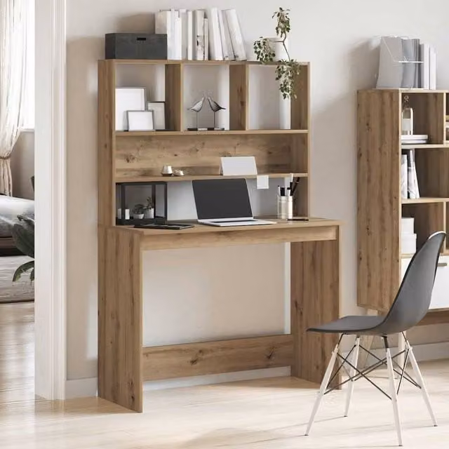 Berkfield Home Artisan Oak Decorative Writing Desk with Shelves in Brown, W/D/H: 102 x 45 x 148 cm