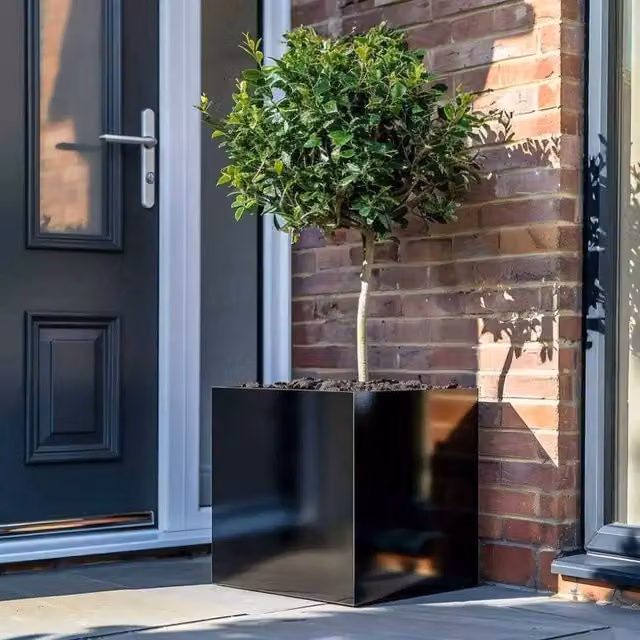 Access Garden Products Black Polished Galvanised Steel Square Planter, W/D/H: 60 x 60 x 60 cm
