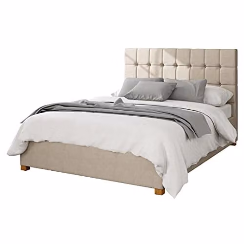 Aspire Beds Ottoman Bed in Beige Fabric with Lift Up Base, W/D/H: 180 x 200 x 112 cm – 1