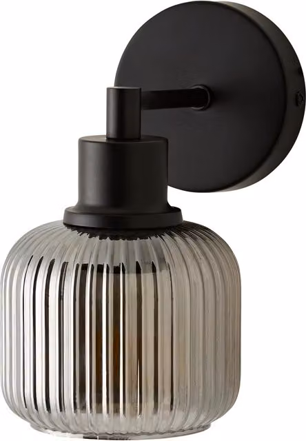 ValueLights Calpe Metallic Fixings Ribbed Glass Cylinder Wall Light in Black with Transparent Glass