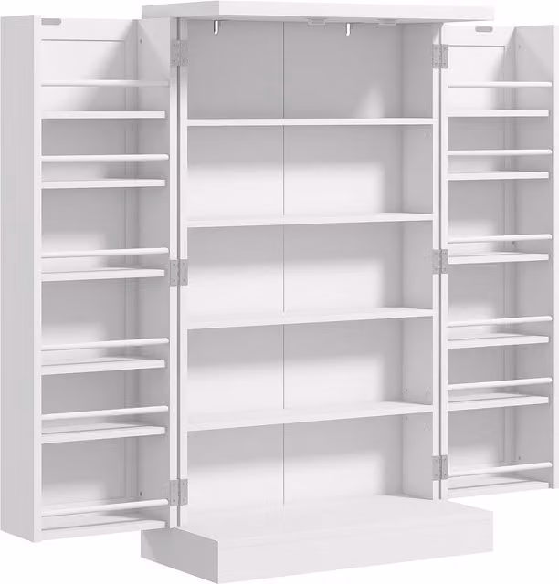 HOMCOM White Modern Kitchen Pantry Cupboard with Adjustable Internal Shelves and Hinged Doors