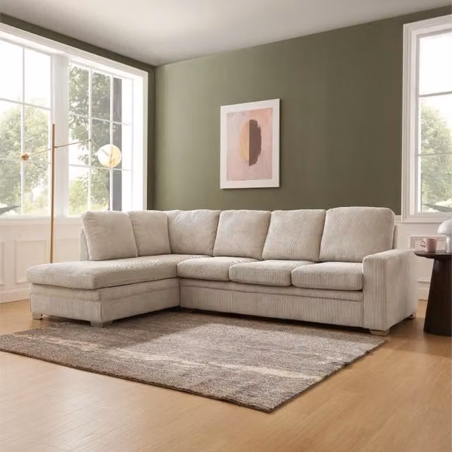 Home Detail Alcott Left-Hand Facing Corner Sofa in Brown and Beige Cord Fabric – 1