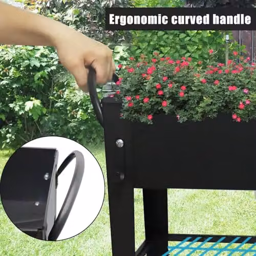Huhote Metal Raised Garden Bed with Legs and Storage Shelf in Black, W/D/H: 101 x 28 x 80 cm – 7