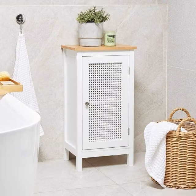 Wyld and Coco White MDF Bathroom Cabinet with Hinged Doors, W/D/H: 40 x 30 x 75 cm