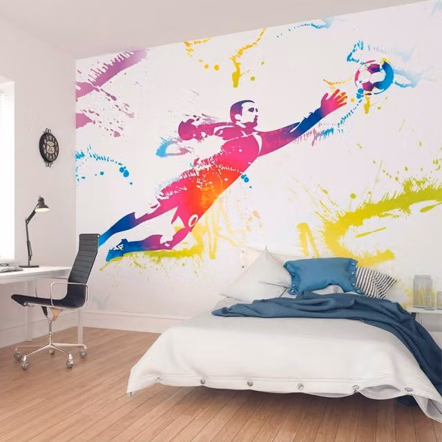 Origin Murals Abstract Football Goalkeeper Wall Mural in Multicolour and White