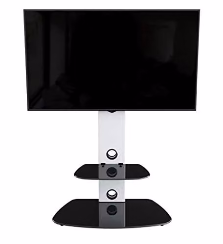 AVF Lucerne FSL700LUCSW Curved Pedestal TV Stand in Satin White and Black Glass