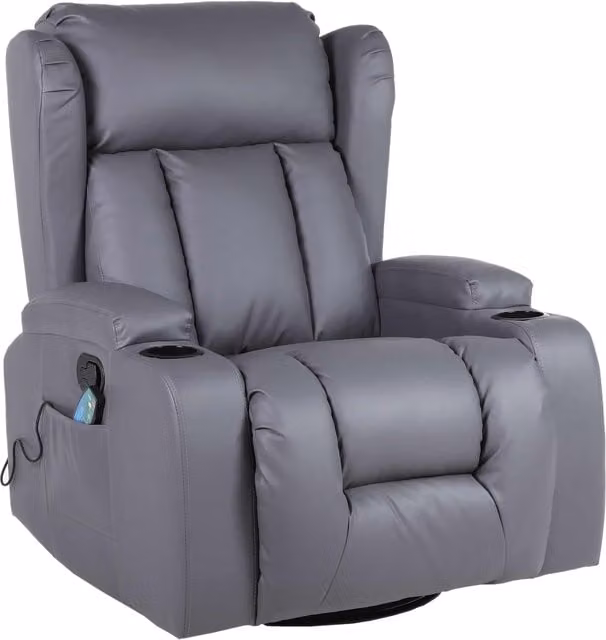 LUXURY LIFE Caesar Recliner Armchair with 10-in-1 Massage and Heat, Grey Synthetic Leather, W/D/H: 104 x 90 x 96 cm