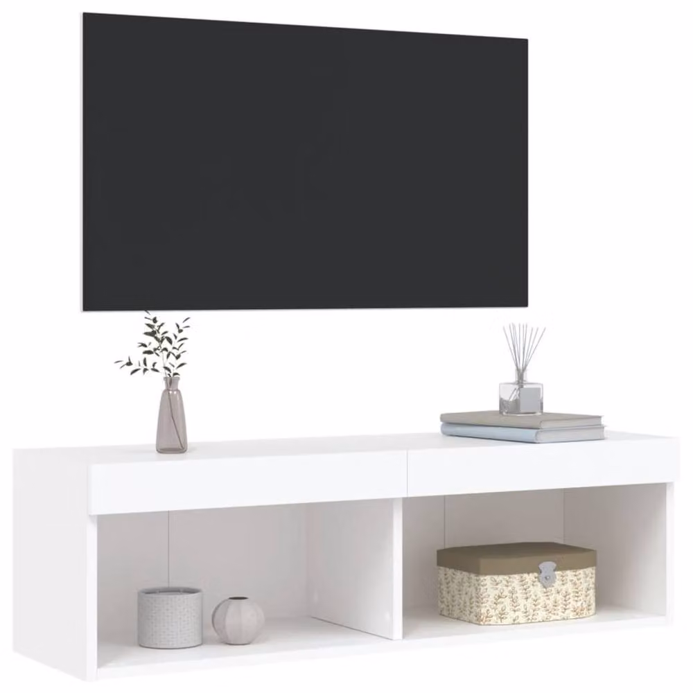 Berkfield Home Modern White TV Cabinet with LED Lights, W: 100 cm, D: 30 cm, H: 30 cm – 5